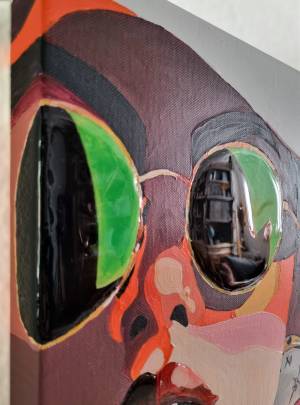 Detail Kunstwerk Acryl auf Leinwand Rike Wolke7 Streetart mit Epoxid-Harz