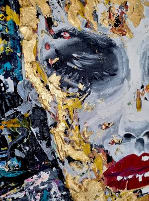 Detail Kunstwerk Acryl auf Leinwand Rike Wolke7 Blattgold