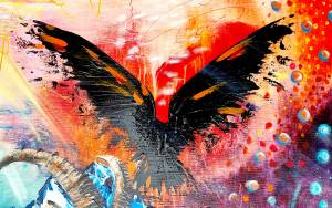 Detail Tiefgang fliegender Rabe von Künstlerin Rike WolkeSieben zeitgenössische Kunst