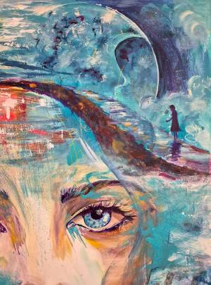 Detail Mondgängerin Mondsüchtige Bienenkönigin Acryl auf Leinwand Malerei