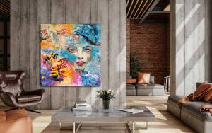 Mondsüchtige Bienenkönigin Acryl auf Leinwand in Loft Malerei