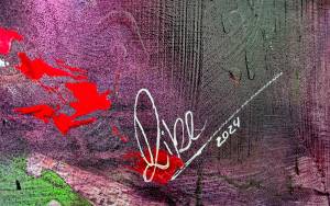 Detail Mickey Maus Signet, Kunstwerk Acryl auf Leinwand von Künstlerin Rike WolkeSieben