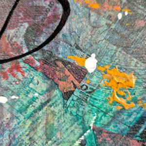 Detail Mickey Maus Collage, Kunstwerk Acryl auf Leinwand von Künstlerin Rike WolkeSieben