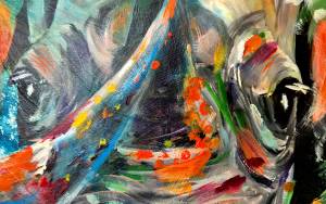 Detailbild Nashorn Instinktives Feingefuehl Nashorn Leinwand Acryl Kohle Rike WolkeSieben