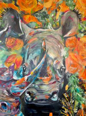 Detailbild Nashörner Instinktives Feingefuehl Nashorn Leinwand Acryl Kohle Rike WolkeSieben