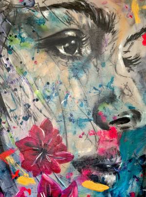 Detailbild Portrait Instinktives Feingefuehl Nashorn Leinwand Acryl Kohle Rike WolkeSieben