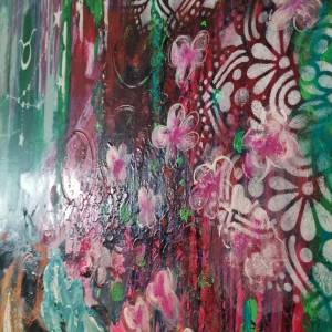 Detail Bild Stier Blumen Kunst auf Keilrahmen von Rike WolkeSieben
