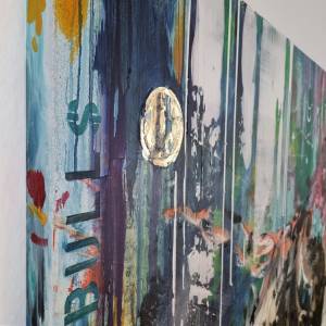 Detail Bild Stier Blattgold Planet Kunst auf Keilrahmen von Rike WolkeSieben