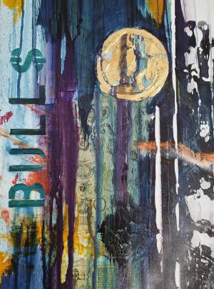 Detail Bild Stier Mixed Media Kunst auf Keilrahmen von Rike WolkeSieben