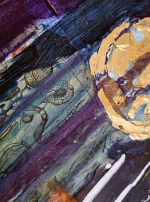 Detail Bild Stier Mixed Media und Blattgold Kunst auf Keilrahmen von Rike WolkeSieben