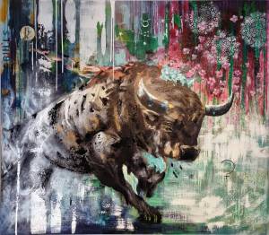 Detail Bild Stier Kunst auf Keilrahmen von Rike WolkeSieben
